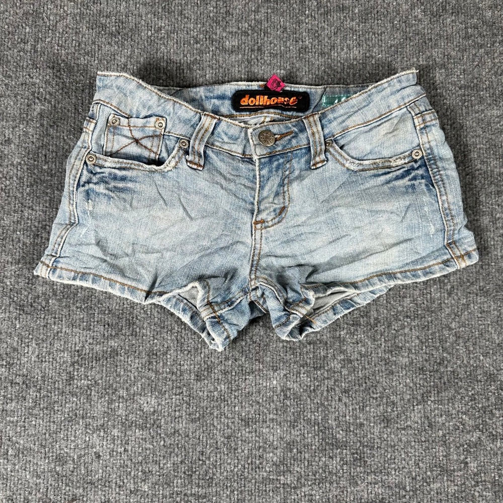 Dollhouse Shorts Womens Size 1 Blue Denim Low Rise Cargo Light Wash Rip Y2K Slim